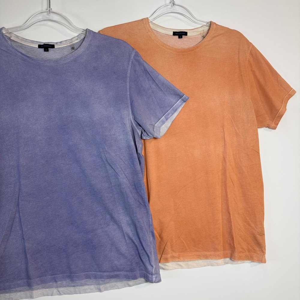 Patrick Assaraf T-Shirt Mens M Purple Orange 100% Pima Cotton Acid Wash 2 Pack